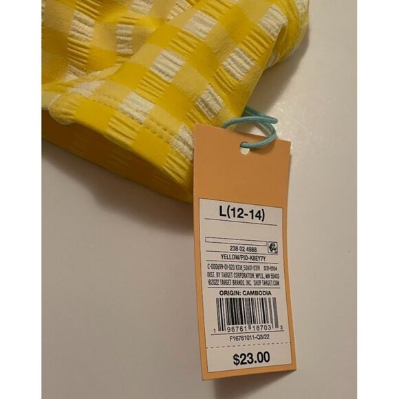 New With Tags Kona Sol Yellow White Gingham Bikini Top L 12-14 Adjustable Straps - Picture 10 of 11